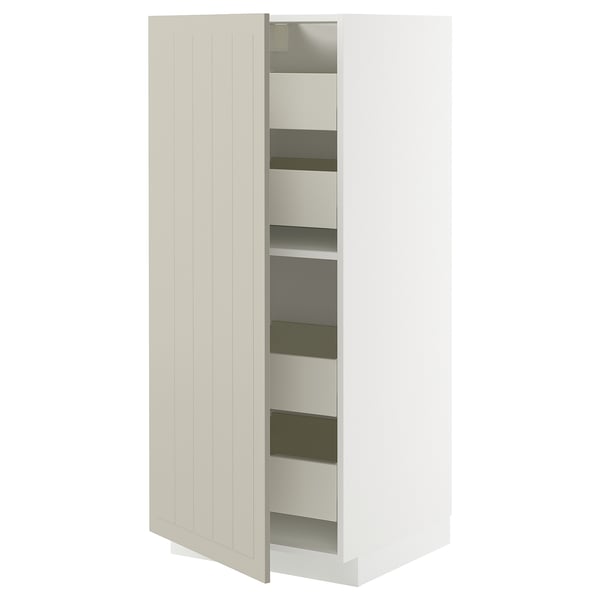 METOD / MAXIMERA high cabinet with drawers, white/Stensund beige, 60x60x140 cm