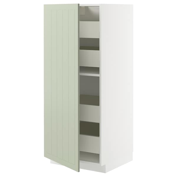 METOD / MAXIMERA - High cabinet with drawers, white/Stensund light green , 60x60x140 cm