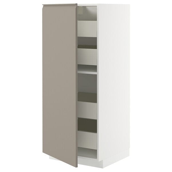 Ikea METOD / MAXIMERA - High cabinet with drawers, white/Upplöv matt dark beige, 60x60x140 cm