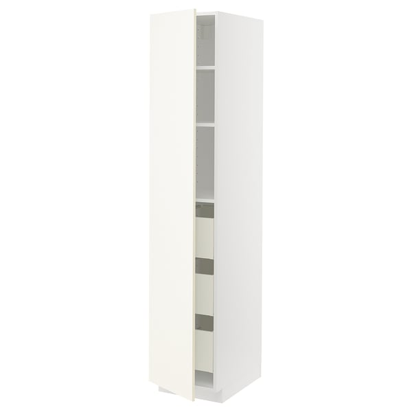 METOD / MAXIMERA high cabinet with drawers, white/Vallstena white, 40x60x200 cm