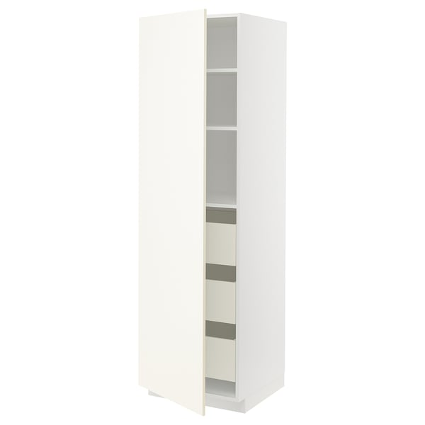 METOD / MAXIMERA high cabinet with drawers, white/Vallstena white, 60x60x200 cm
