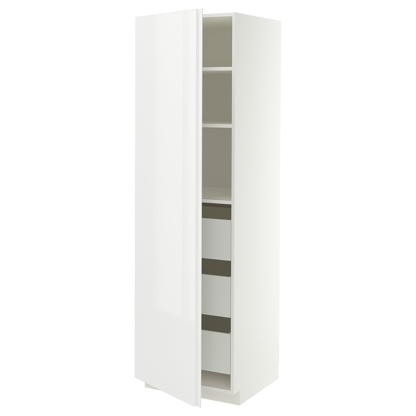 METOD / MAXIMERA high cabinet with drawers, white/VOXTORP high-gloss white vertical handle, 60x60x200 cm