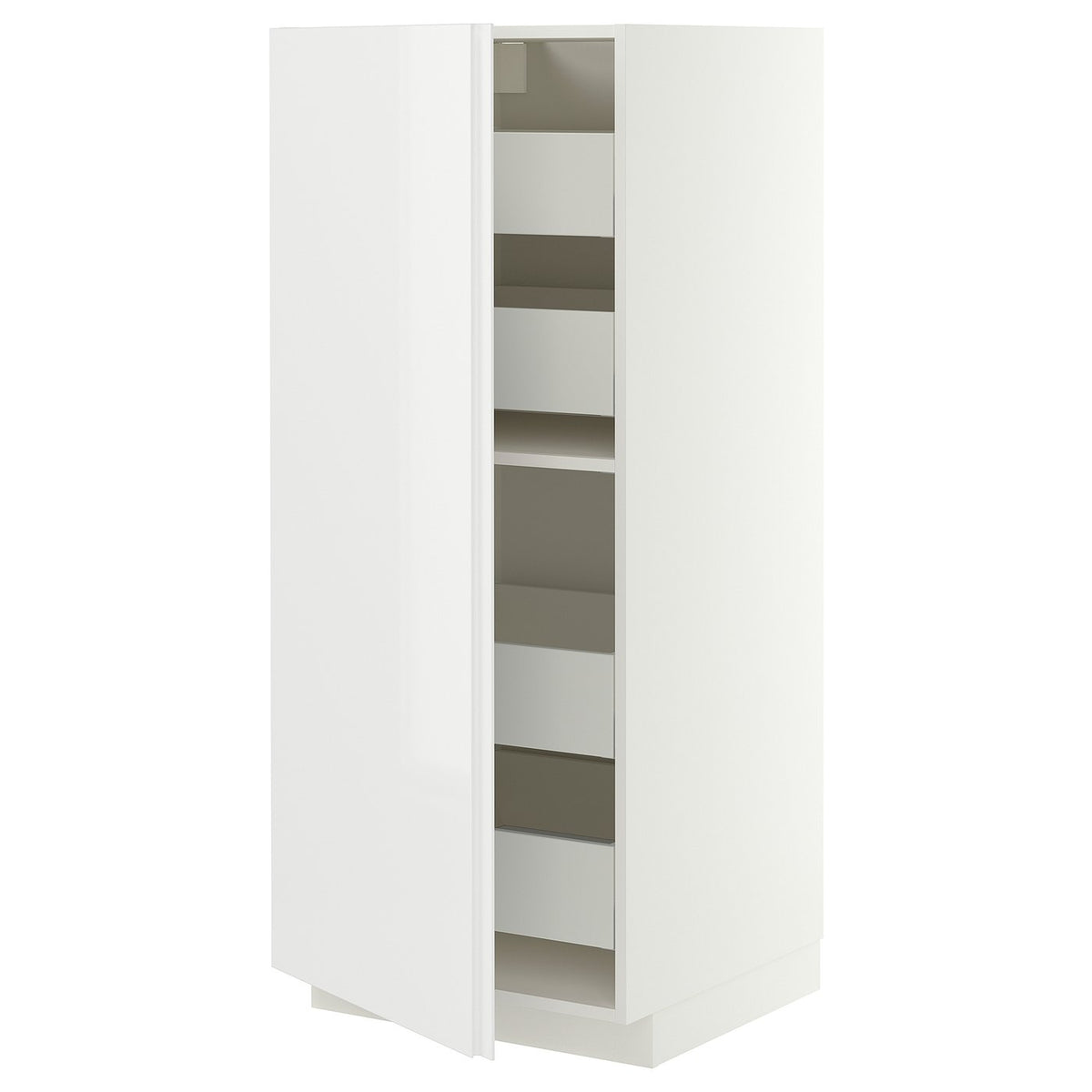 METOD / MAXIMERA high cabinet with drawers, white/VOXTORP high-gloss white vertical handle, 60x60x140 cm