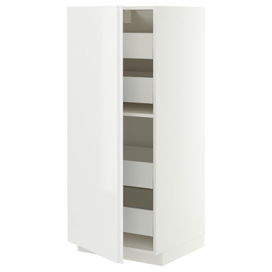 METOD / MAXIMERA high cabinet with drawers, white/VOXTORP high-gloss white vertical handle, 60x60x140 cm