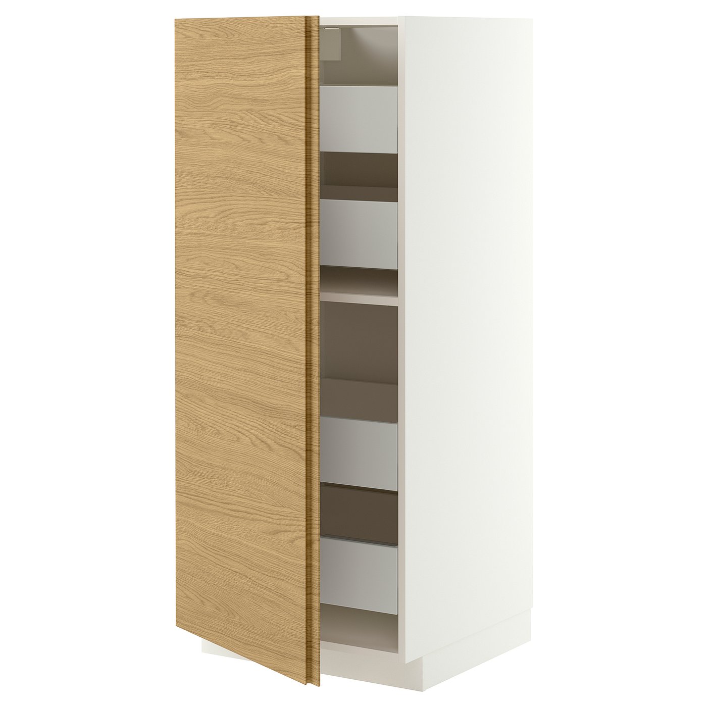 METOD / MAXIMERA high cabinet with drawers, white/VOXTORP oak effect vertical handle, 60x60x140 cm