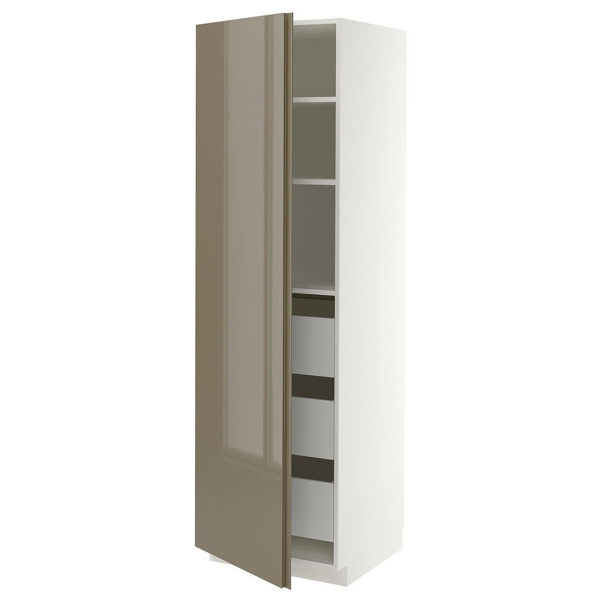 METOD / MAXIMERA high cabinet with drawers, white/VOXTORP high-gloss dark grey-brown vertical, 60x60x200 cm
