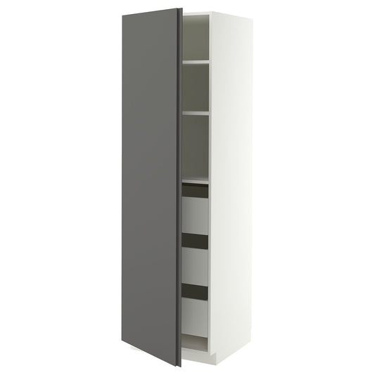 METOD / MAXIMERA high cabinet with drawers, white/VOXTORP dark grey vertical handle, 60x60x200 cm