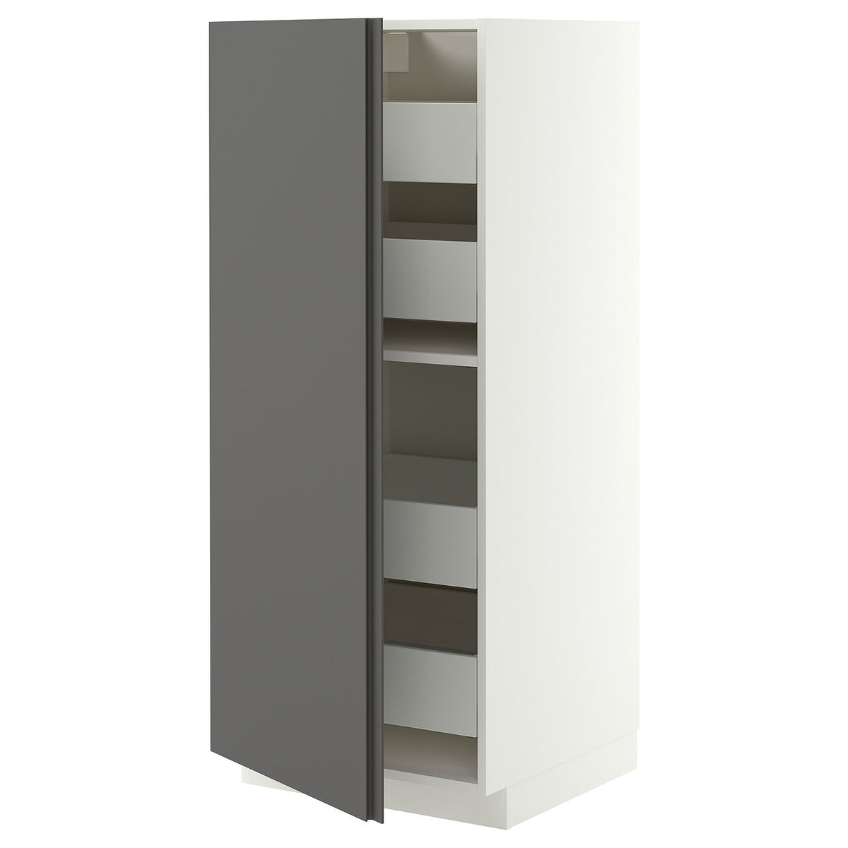 METOD / MAXIMERA high cabinet with drawers, white/VOXTORP dark grey vertical handle, 60x60x140 cm