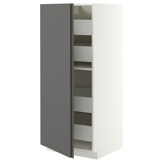 METOD / MAXIMERA high cabinet with drawers, white/VOXTORP dark grey vertical handle, 60x60x140 cm
