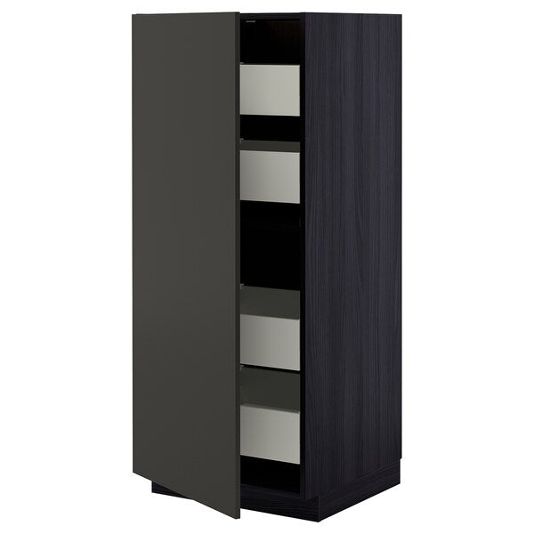 METOD / MAXIMERA - High cabinet with drawers, black/Nickebo matt anthracite, 60x60x140 cm