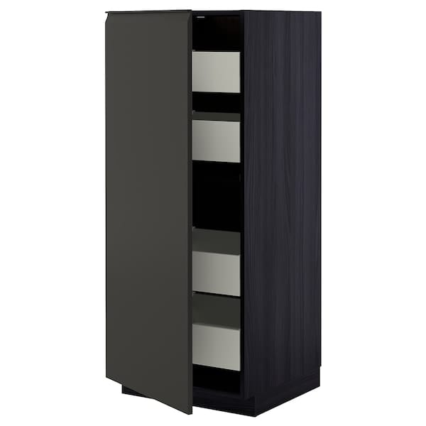 METOD / MAXIMERA - High cabinet with drawers, black/Upplöv matt anthracite, 60x60x140 cm