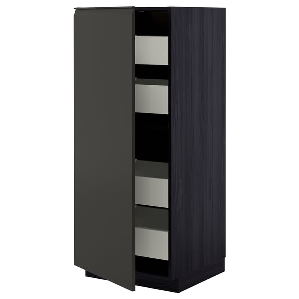 METOD / MAXIMERA high cabinet with drawers, black/Upplöv matt anthracite, 60x60x140 cm