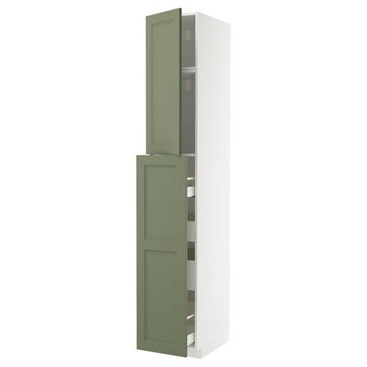 Ikea METOD / MAXIMERA - Mobile alto/elem estr/1anta/4casset, bianco/Axstad grigio-verde,40x60x240 cm