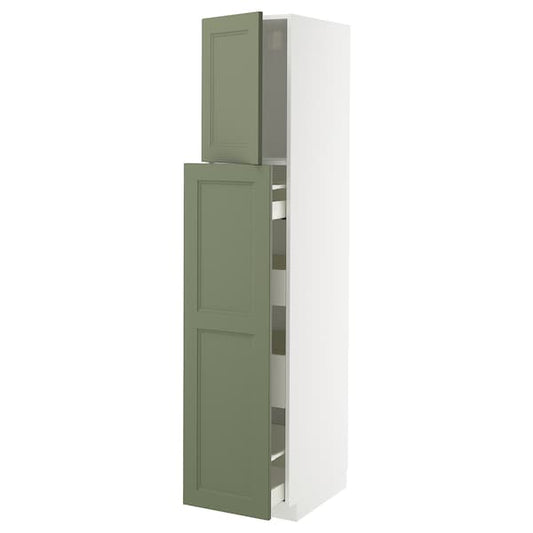 Ikea METOD / MAXIMERA - Mobile alto/elem estr/1anta/4casset, bianco/Axstad grigio-verde,40x60x200 cm