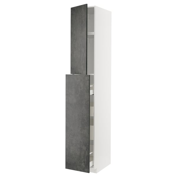 METOD / MAXIMERA hc w p-o func 1dr/4drw, white/Kalhyttan dark grey concrete effect, 40x60x240 cm