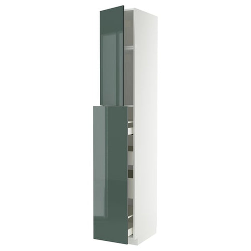 METOD / MAXIMERA hc w p-o func 1dr/4drw, white/Kallarp high-gloss dark grey-green, 40x60x240 cm