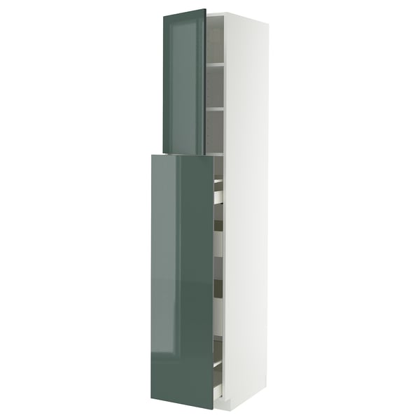 METOD / MAXIMERA hc w p-o func 1dr/4drw, white/Kallarp high-gloss dark grey-green, 40x60x200 cm
