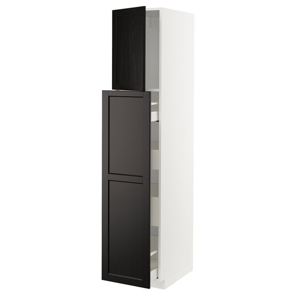 METOD / MAXIMERA hc w p-o func 1dr/4drw, white/Lerhyttan black stained, 40x60x200 cm