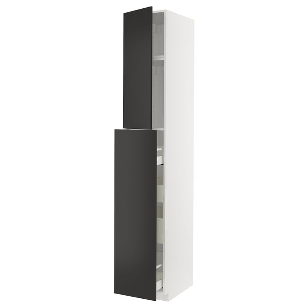 METOD / MAXIMERA hc w p-o func 1dr/4drw, white/Nickebo matt anthracite, 40x60x240 cm
