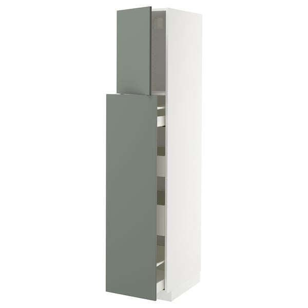 METOD / MAXIMERA hc w p-o func 1dr/4drw, white/Nickebo matt grey-green, 40x60x200 cm