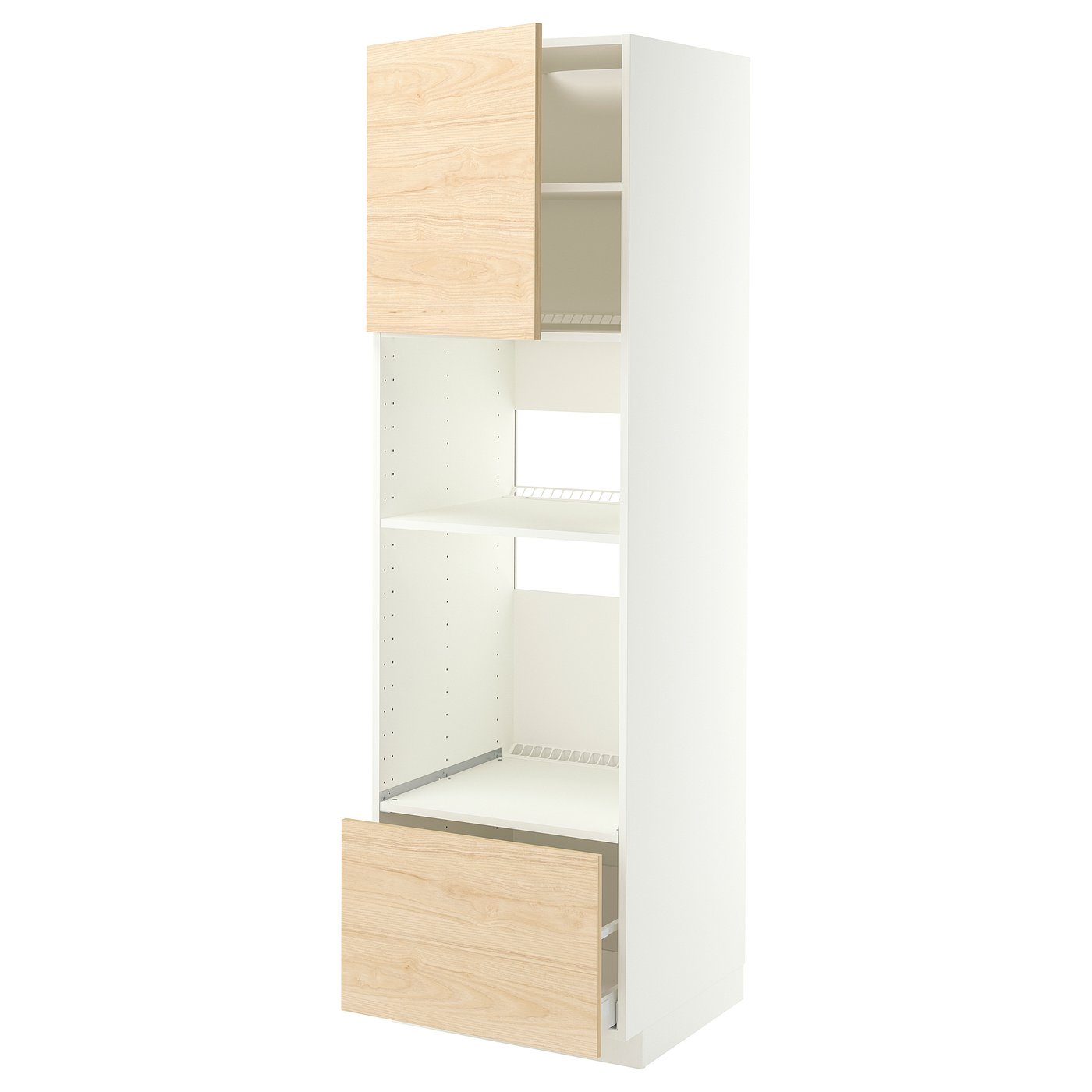 METOD / MAXIMERA high cabinet f built-in appliances, white/Askersund light ash effect, 60x60x200 cm