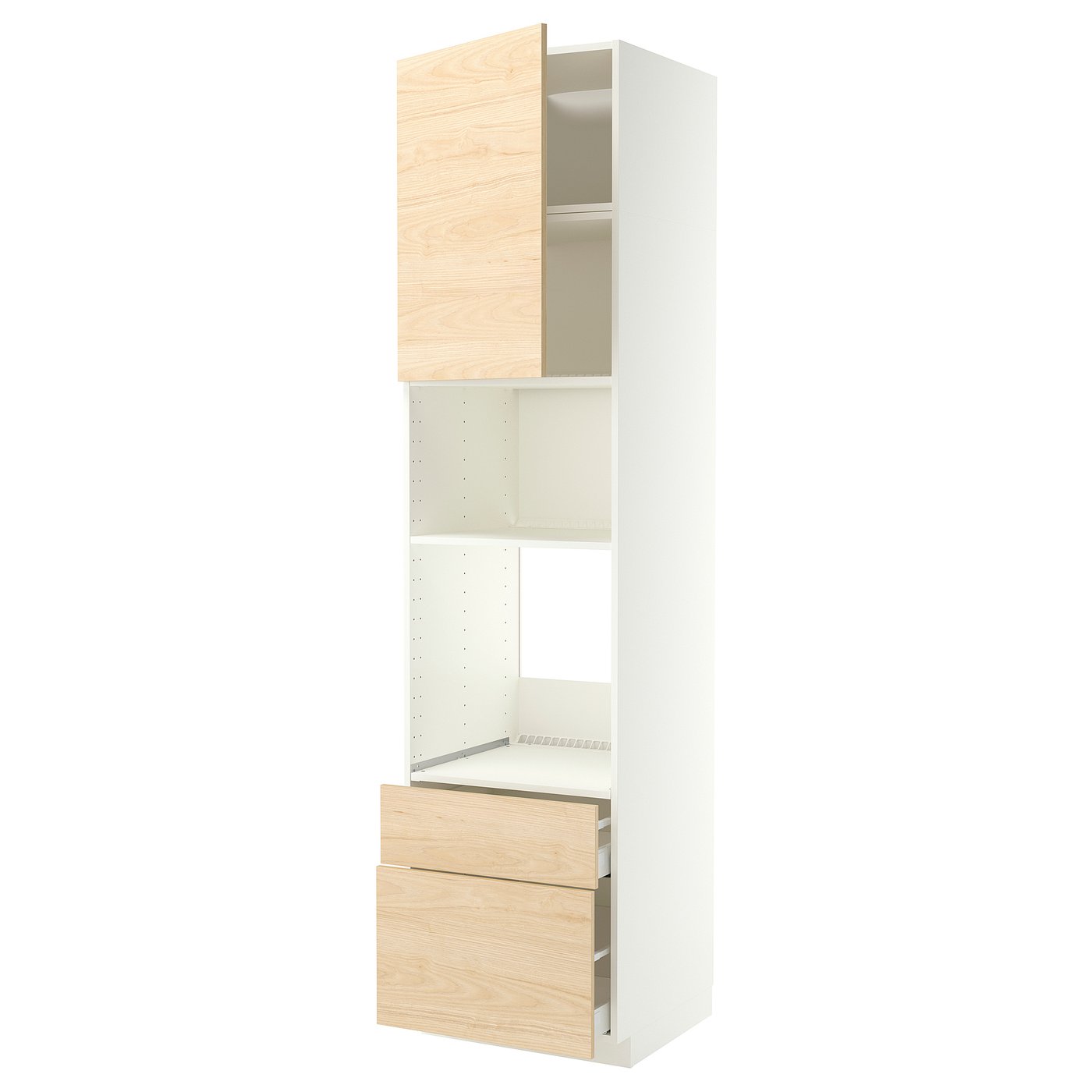 METOD / MAXIMERA high cabinet f built-in appliances, white/Askersund light ash effect, 60x60x240 cm
