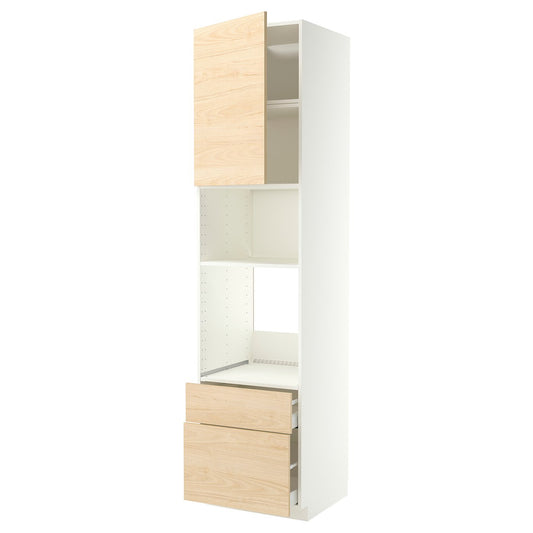 METOD / MAXIMERA high cabinet f built-in appliances, white/Askersund light ash effect, 60x60x240 cm