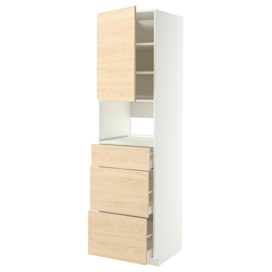 METOD / MAXIMERA high cabinet f built-in appliances, white/Askersund light ash effect, 60x60x220 cm
