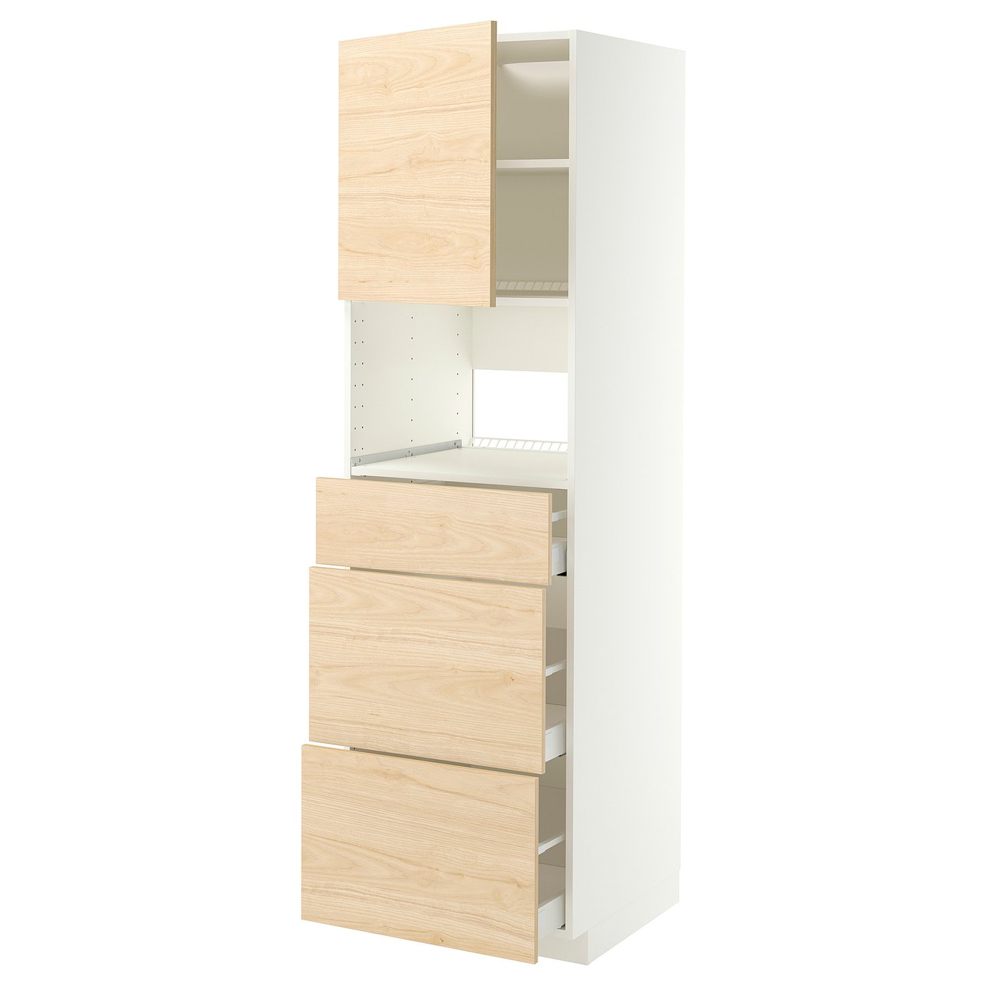 METOD / MAXIMERA high cabinet f built-in appliances, white/Askersund light ash effect, 60x60x200 cm