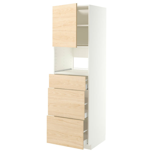 METOD / MAXIMERA high cabinet f built-in appliances, white/Askersund light ash effect, 60x60x200 cm