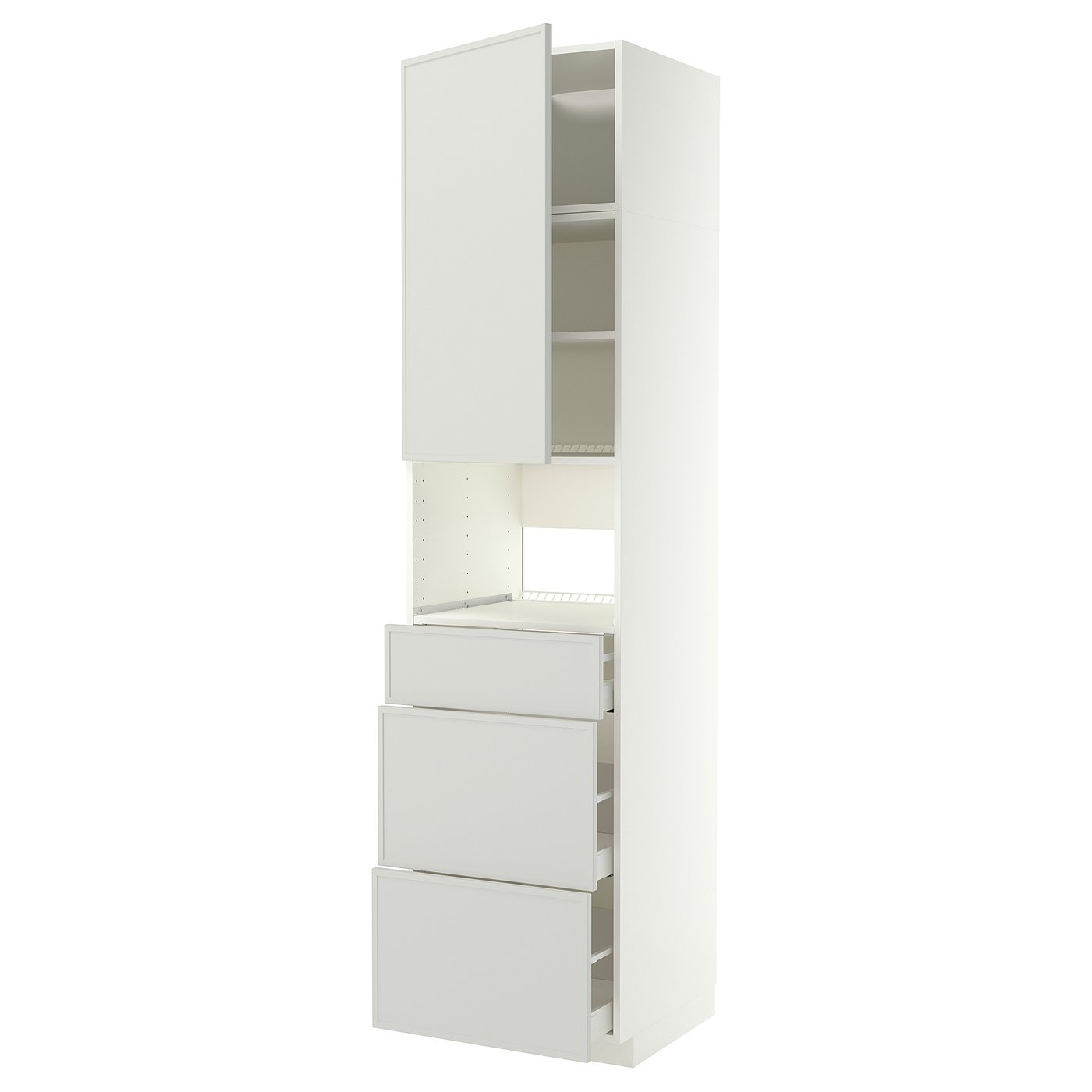 METOD / MAXIMERA high cabinet f built-in appliances, white/Aspudden light grey, 60x60x240 cm