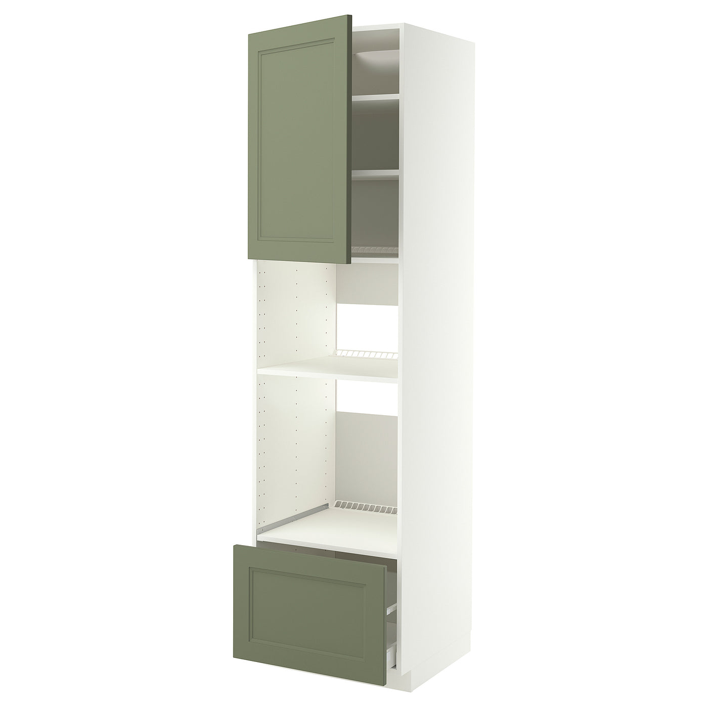 METOD / MAXIMERA high cabinet f built-in appliances, white/Axstad grey-green, 60x60x220 cm