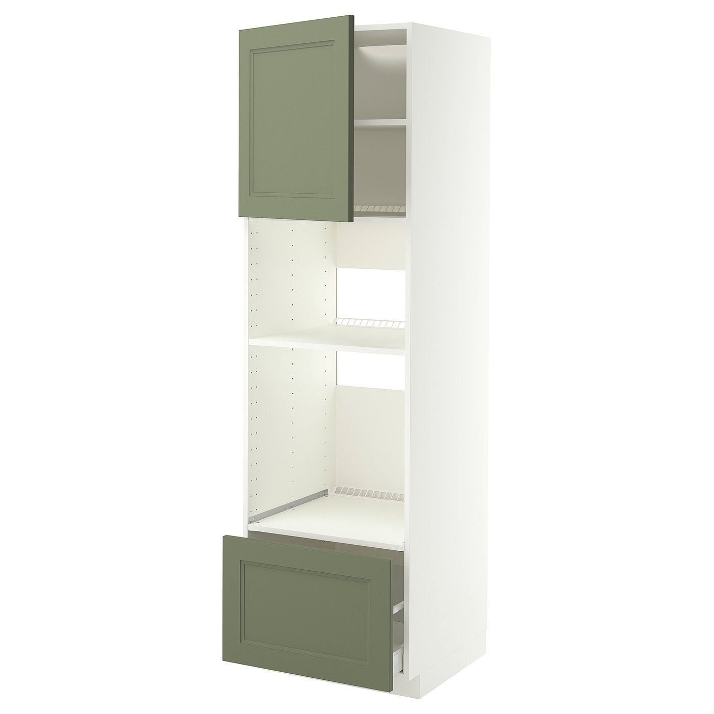 METOD / MAXIMERA high cabinet f built-in appliances, white/Axstad grey-green, 60x60x200 cm