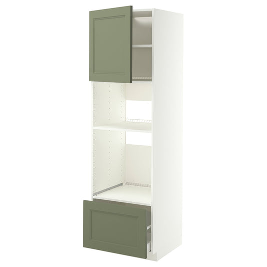 METOD / MAXIMERA high cabinet f built-in appliances, white/Axstad grey-green, 60x60x200 cm