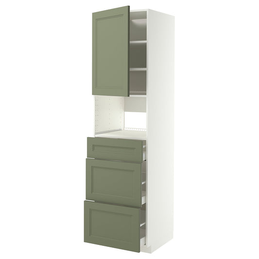 METOD / MAXIMERA high cabinet f built-in appliances, white/Axstad grey-green, 60x60x220 cm