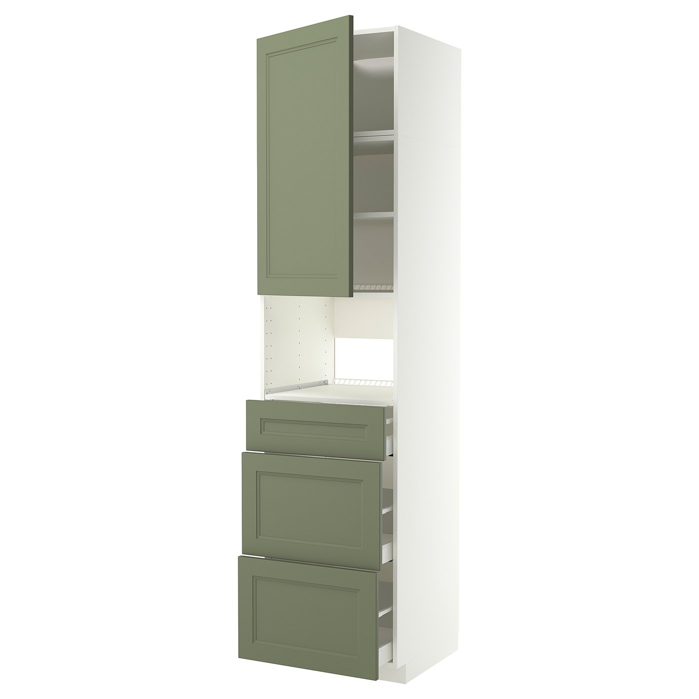 METOD / MAXIMERA high cabinet f built-in appliances, white/Axstad grey-green, 60x60x240 cm