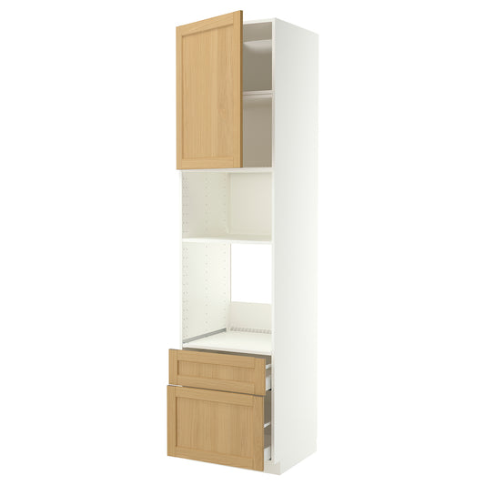 METOD / MAXIMERA high cabinet f built-in appliances, white/Forsbacka oak, 60x60x240 cm