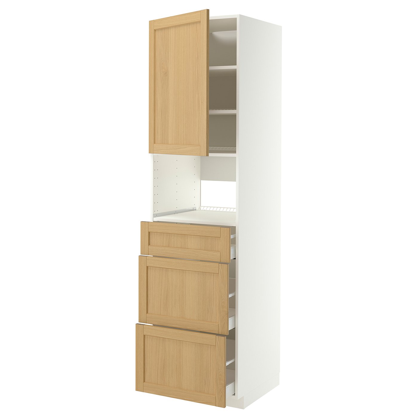 METOD / MAXIMERA high cabinet f built-in appliances, white/Forsbacka oak, 60x60x220 cm