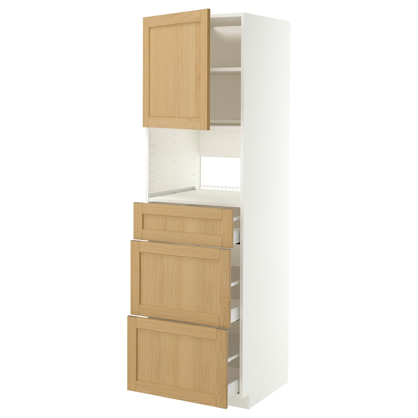 METOD / MAXIMERA high cabinet f built-in appliances, white/Forsbacka oak, 60x60x200 cm