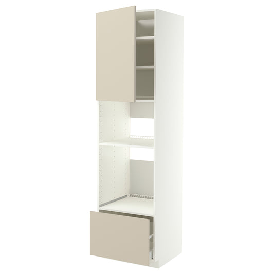 METOD / MAXIMERA high cabinet f built-in appliances, white/Havstorp beige, 60x60x220 cm