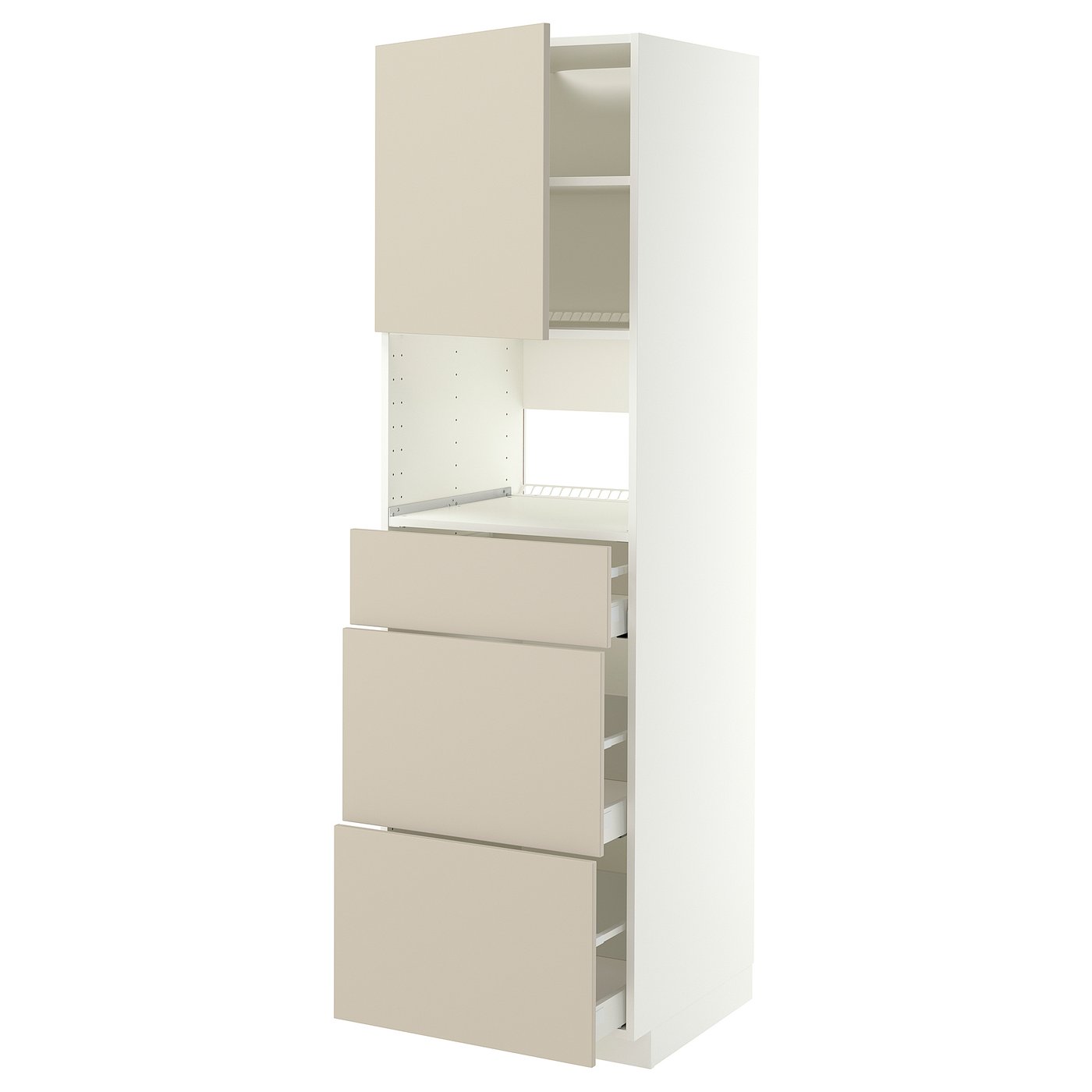 METOD / MAXIMERA high cabinet f built-in appliances, white/Havstorp beige, 60x60x200 cm