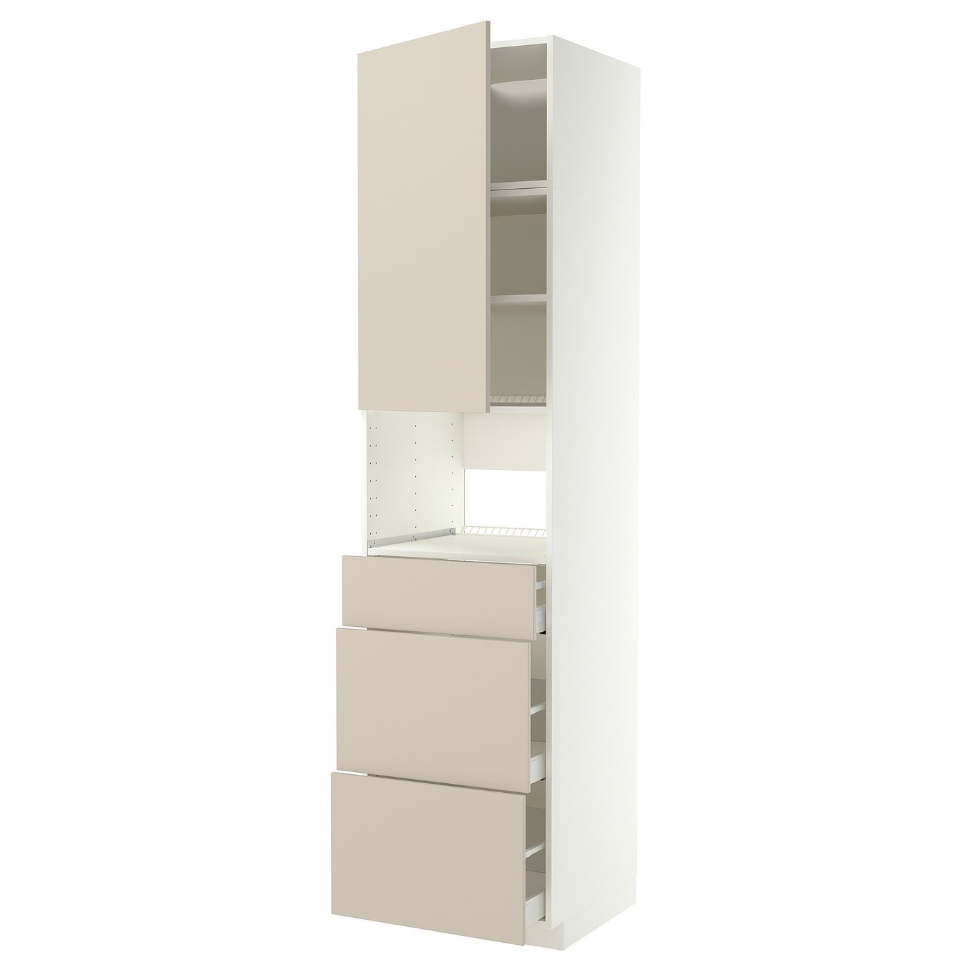 METOD / MAXIMERA high cabinet f built-in appliances, white/Havstorp beige, 60x60x240 cm