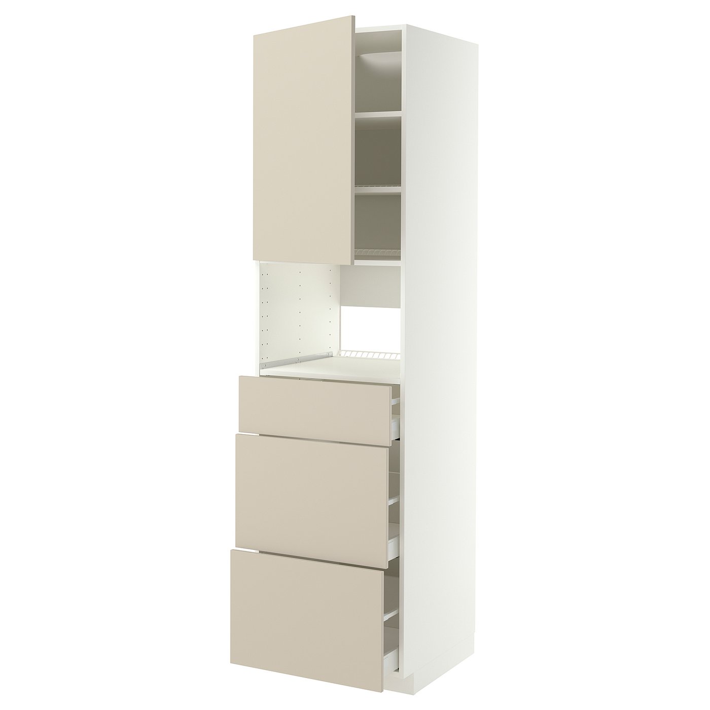 METOD / MAXIMERA high cabinet f built-in appliances, white/Havstorp beige, 60x60x220 cm