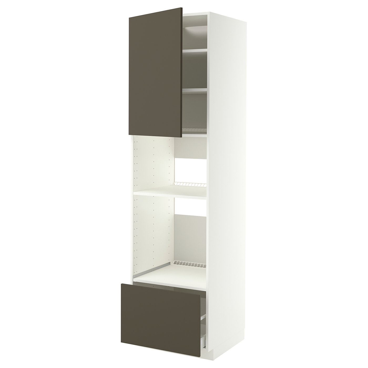 METOD / MAXIMERA high cabinet f built-in appliances, white/Havstorp brown-beige, 60x60x220 cm