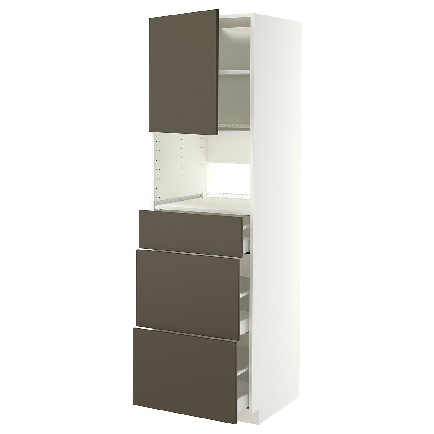 METOD / MAXIMERA high cabinet f built-in appliances, white/Havstorp brown-beige, 60x60x200 cm
