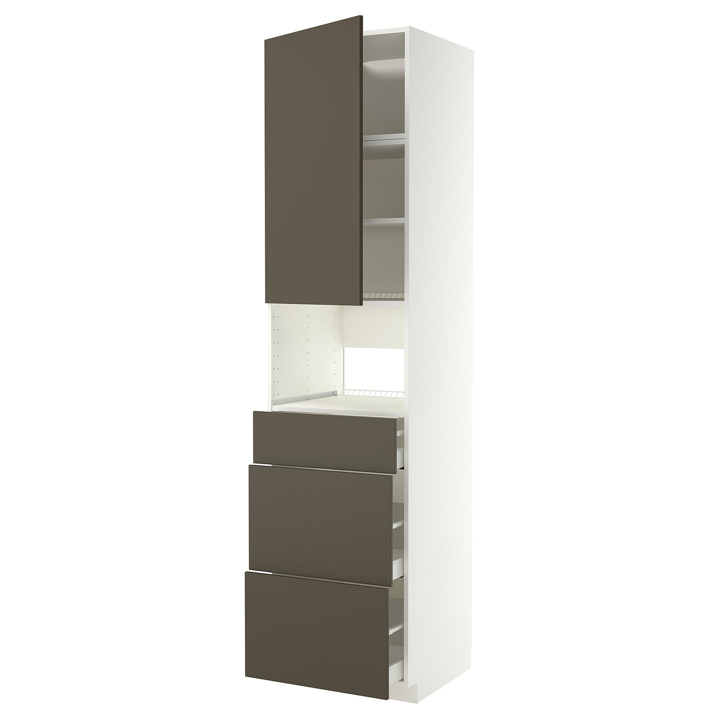 METOD / MAXIMERA high cabinet f built-in appliances, white/Havstorp brown-beige, 60x60x240 cm