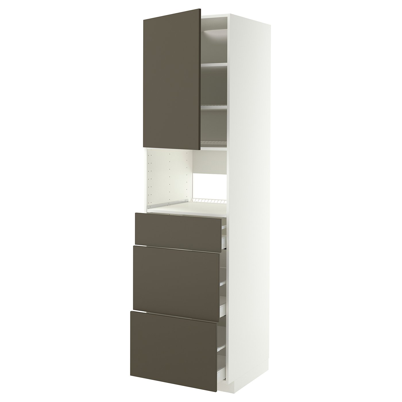 METOD / MAXIMERA high cabinet f built-in appliances, white/Havstorp brown-beige, 60x60x220 cm