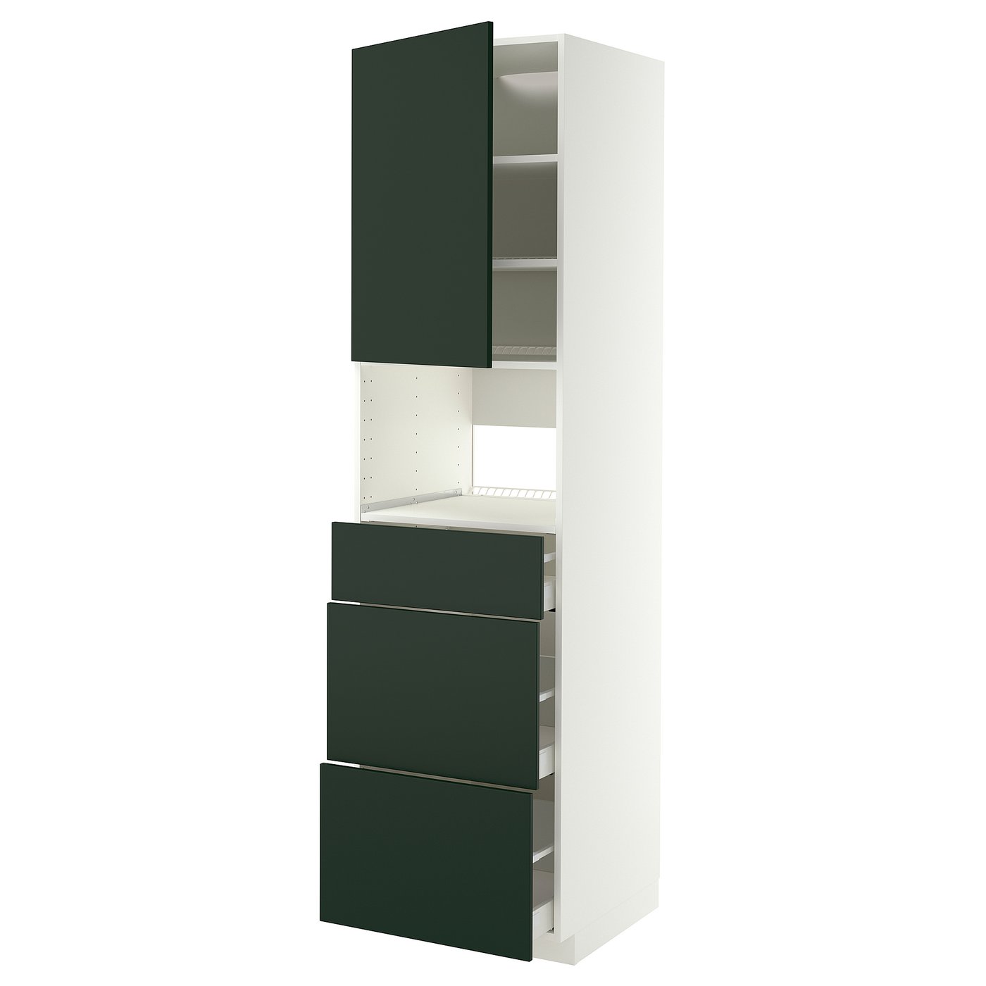 METOD / MAXIMERA high cabinet f built-in appliances, white/Havstorp deep green, 60x60x220 cm