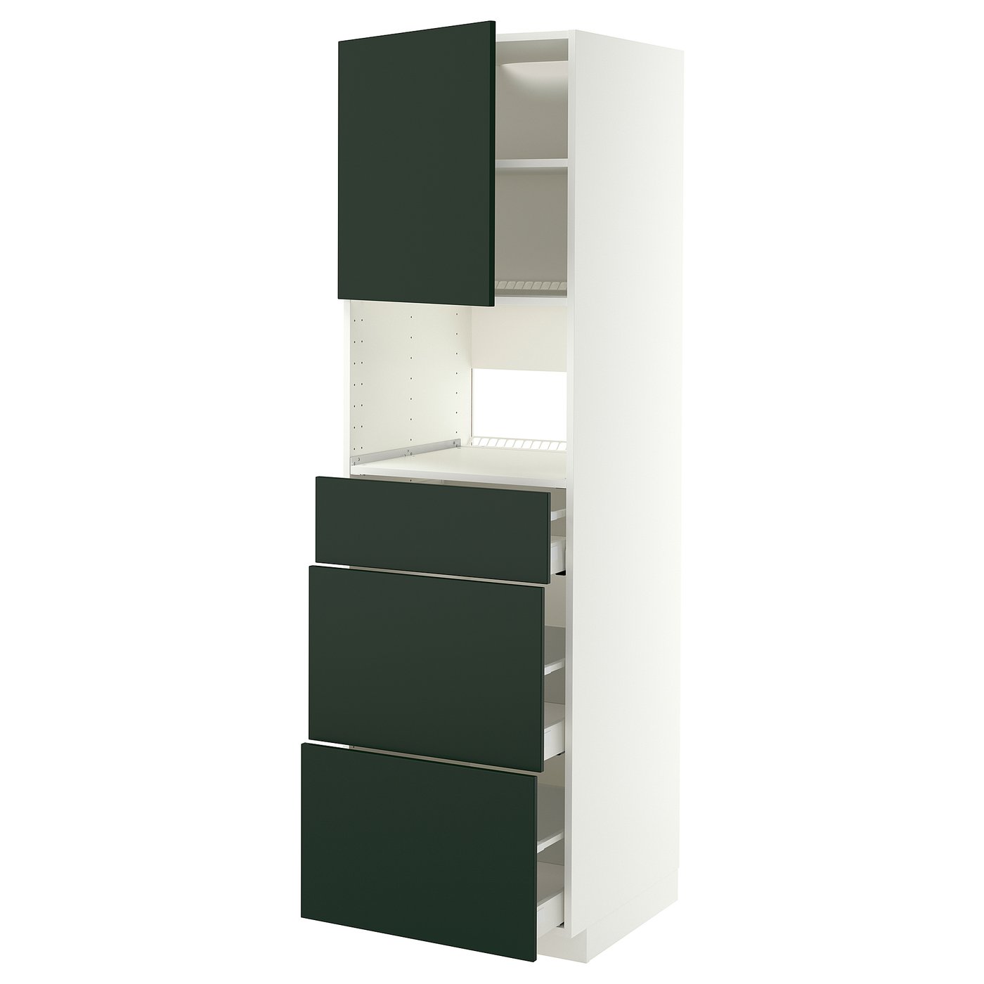 METOD / MAXIMERA high cabinet f built-in appliances, white/Havstorp deep green, 60x60x200 cm