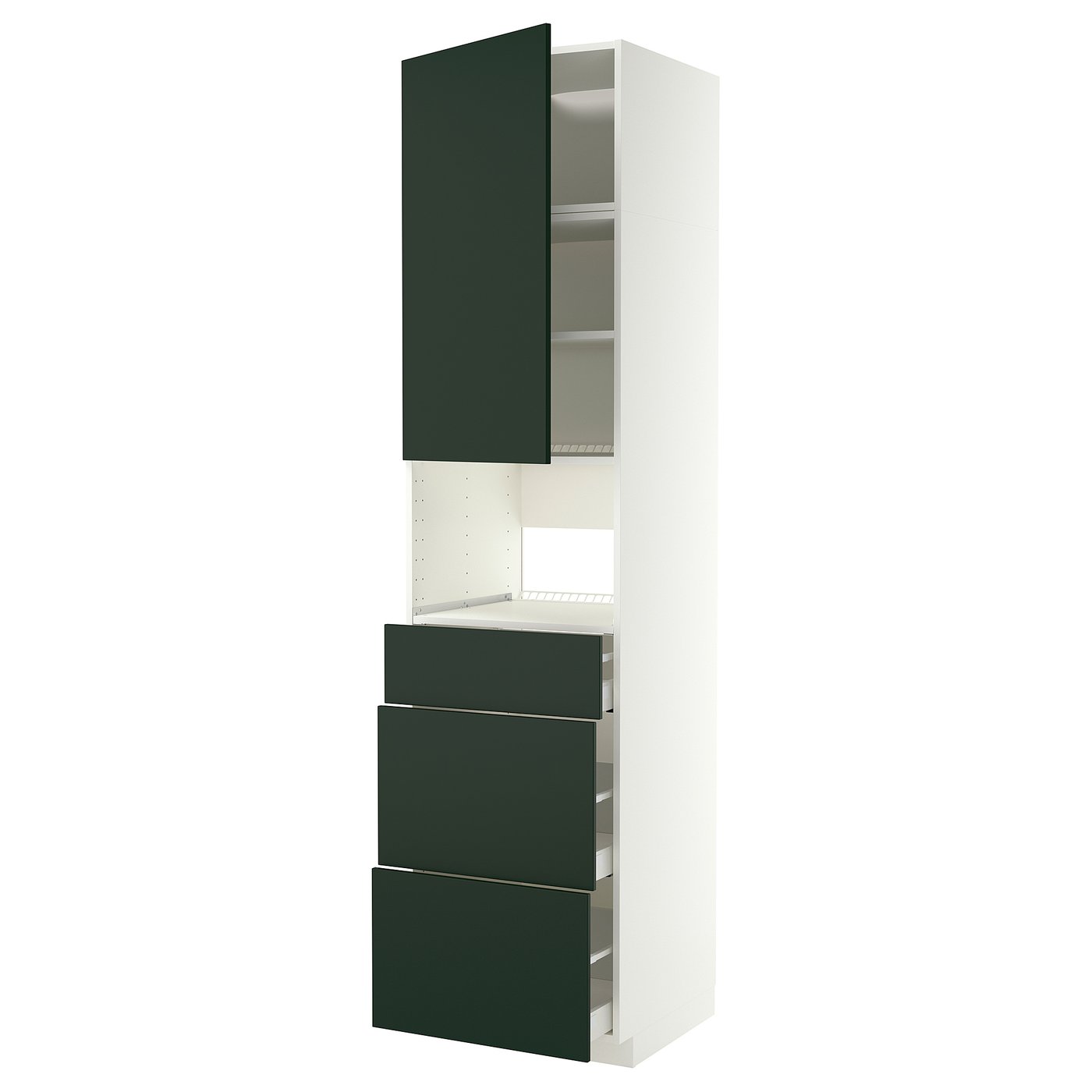 METOD / MAXIMERA high cabinet f built-in appliances, white/Havstorp deep green, 60x60x240 cm